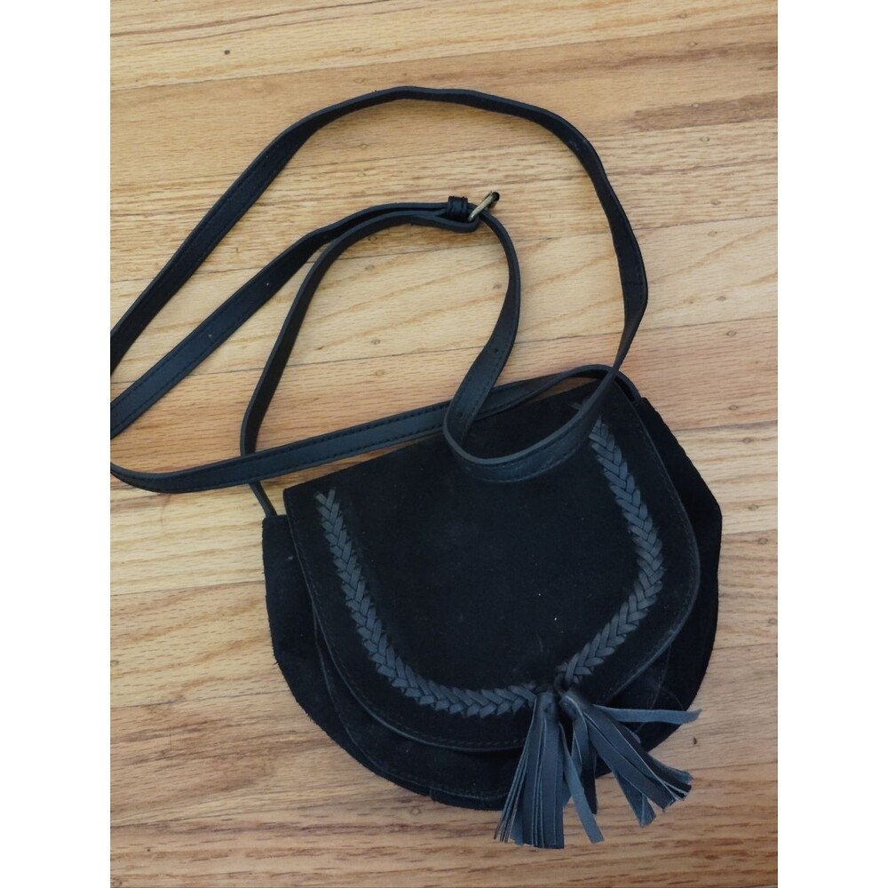 Lucky Brand Cow Leather Mini Handbag Black With Fringe Western